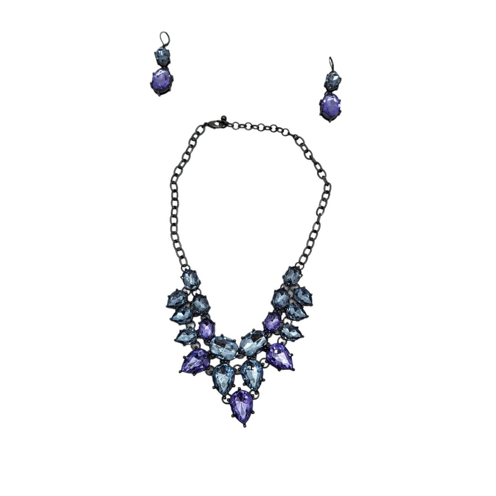 Bling Necklace and Earring Set Real Collectibles by Adrienne Blue Purple - Picture 11 of 11